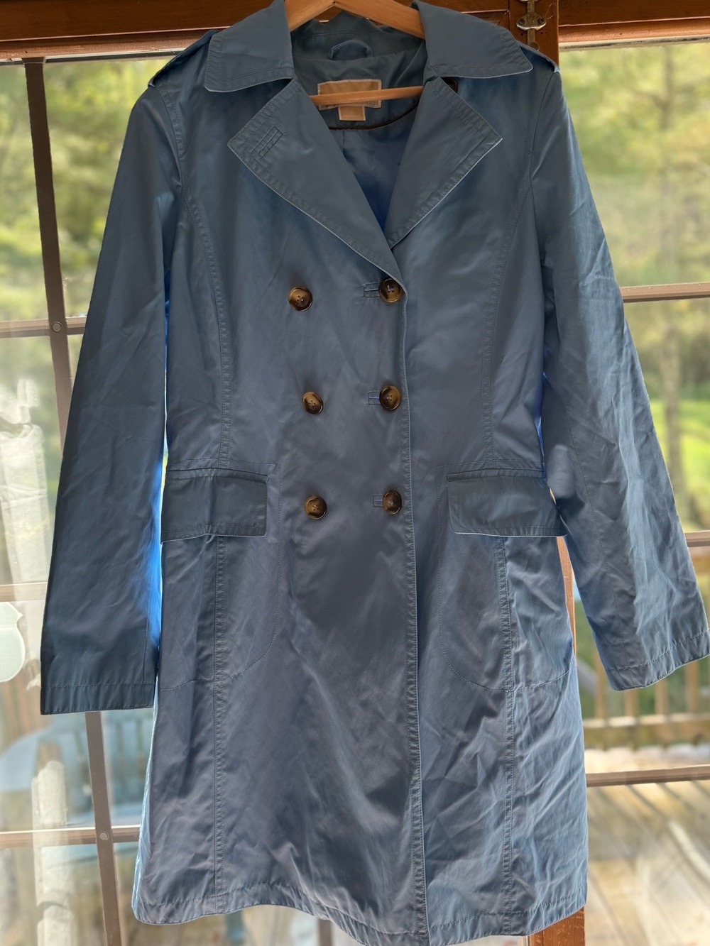 Women’s Michael Kors Blue Long Trench Coat, Size M, Michael Kors Coat